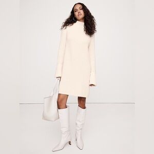 🆕Banana Republic Cotton Wool Moc Neck Mini-Cream Sweater Dress Retail $230